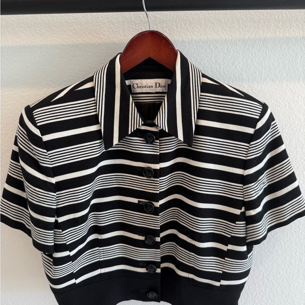 Vintage Christian Dior Black & White Striped Short-Sleeve Jacket